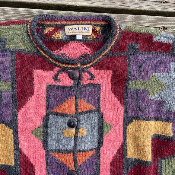 womens waliki 100% alpaca wool geometric sweater button down Large - Picture 7 of 16